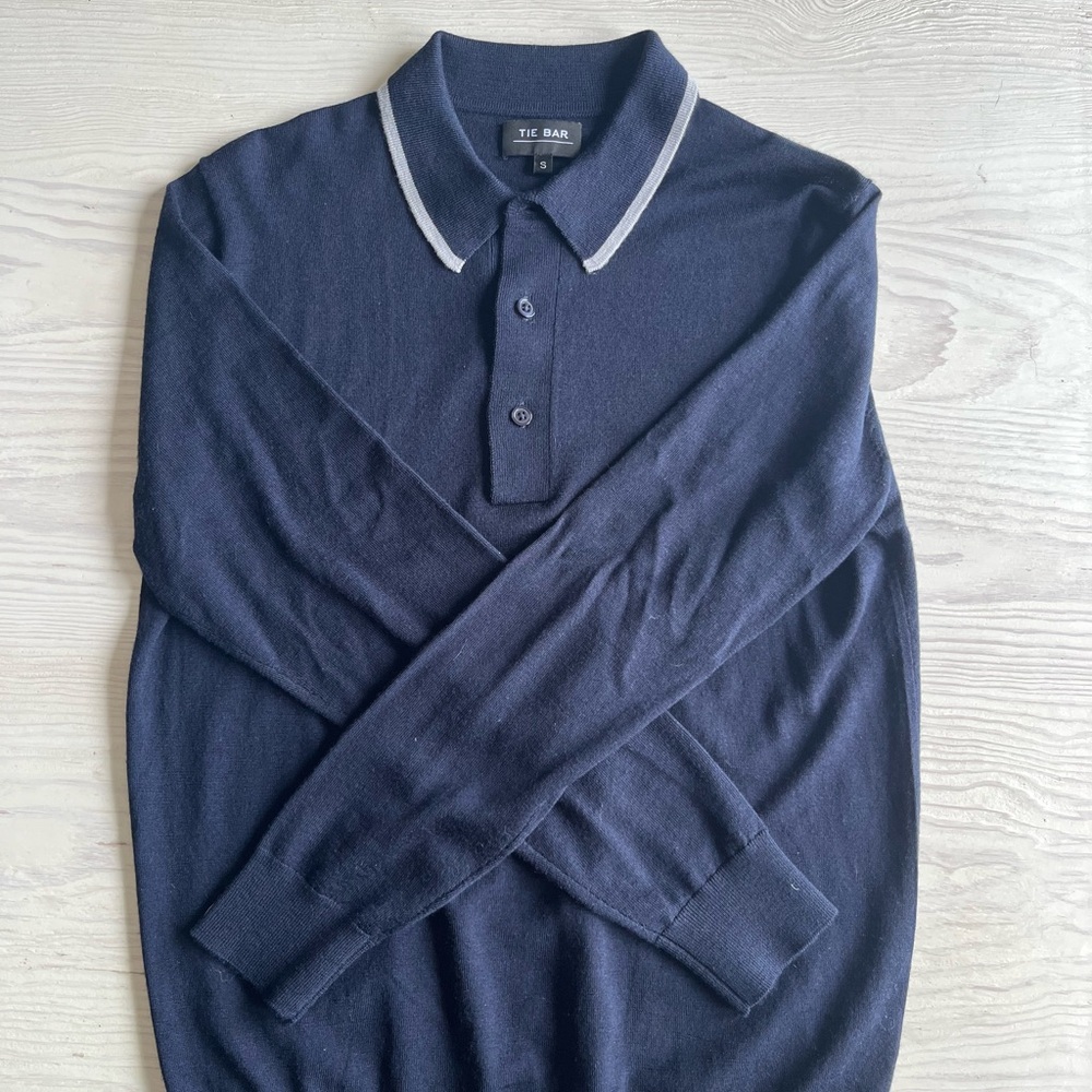 The Tie Bar Dark Blue Polo with White Trim - Picture 2 of 3